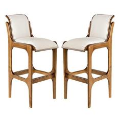 Imagem de Kit 2 Banquetas Alta com Encosto 37 x 101 Cm Barcelona Madeira Imbuia Linho Bege Cru L71 - RMI