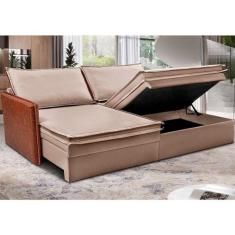 Imagem de Sofá Sem Caixa Retrátil Baú 1,75m Cama Inbox Grace Tecido Linho e Courino Bege Escuro