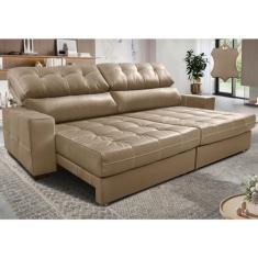 Imagem de Sofá de Couro Legítimo Retrátil e Reclinável 2,35m Molas Ensacadas Cama inBox Majesty Bege