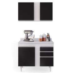 Imagem de Armário Aéreo Indiana e Balcão Gabinete 100cm Luziania Branco/Preto - Lumil