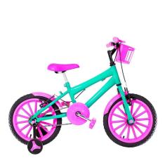 Imagem de Bicicleta Infantil Feminina Aro 16 Nylon Verde Água E Pink