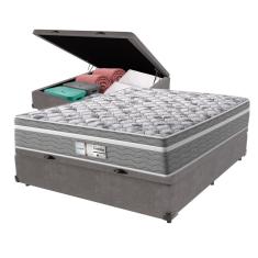 Imagem de Cama Box Baú Cinza e Colchão Evolution Molas Ensacadas Viúvo Probel