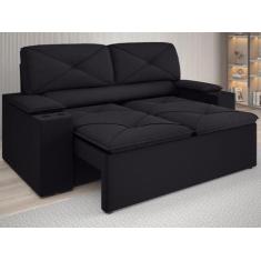 Imagem de Sofá com Porta Copos Retrátil e Reclinável Pop 1,54m Velosuede Preto -
