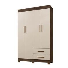 Imagem de Guarda Roupa Solteiro 4 Portas 2 Gavetas Copacabana New Benetil Móveis Imbuia/Off White