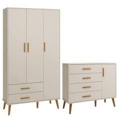 Imagem de Comoda Sapateira e Guarda Roupa Isis Retrô 3 Portas 2 Gavetas Areia Fosco - Reller
