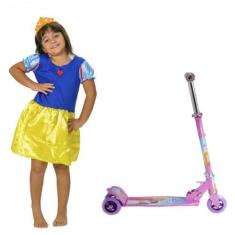 Imagem de Kit Princesa Patinete Infantil Fantasia da Branca de Neve - DM Toys