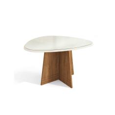 Imagem de Mesa p/ Cozinha Lótus c/ Tampo Madeirado c/ Vidro 135x105cm Freijó/Off White - Kappesberg