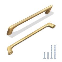 Imagem de MASSFU Pacote com 10 puxadores de armário dourados para armários e gavetas, puxadores de armário de liga de zinco de latão escovado, puxadores de gaveta minimalistas modernos (pacote com 10, ouro,