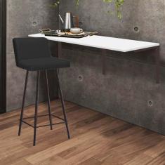 Imagem de Kit Mesa Suspensa de Parede Fixa MDF Marmorizado + 1 Banqueta Lexi Ferro Marrom Corino Preto - Ahazzo Móveis