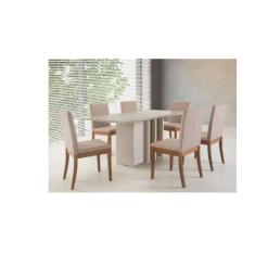 Imagem de Conjunto Mesa De Jantar Com 6 Cadeiras Herval Vic, Off White