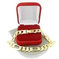 Imagem de Pulseira Masculina 22Cm 1Cm Largura Folheado Ouro Pl450