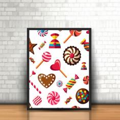 Imagem de Quadro Com Moldura Doces Candy Pirulito Chocolate Balas Goma