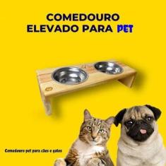 Imagem de Comedouro E Bebedouro Duplo Madeira Para Cães E Gatos - Original Color