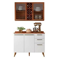 Imagem de Armário de Cozinha Compacta 4 Portas 3 Gavetas Vidro Reflecta com Adega 1,20m Favorita Branco/nature