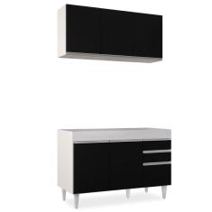 Imagem de Armário Aéreo Virgínia e Balcão Para Pia 120cm Michigan Branco/Preto - Lumil Móveis