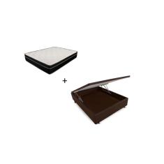 Imagem de Cama Box Baú Viúva 128 Tecido Sintético Marrom com Colchão Paris de Molas Ensacadas Preto 26x128x188