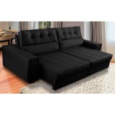 Imagem de Sofá Retrátil e Reclinável 4 Lugares com Molas 2,70m Camila Suede Preto Adonai Estofados