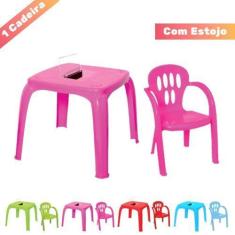 Imagem de Kit Mesa Mesinha C/Estojo E 1 Cadeira Infantil Varias Cores - Usual Ut
