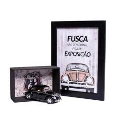 Imagem de Miniatura Fusca Preto Kit Presente Expositor e Quadro