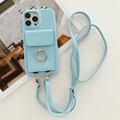 Imagem de Carteira com alça transversal para o pescoço e capa para cartão para iPhone 14 13 12 11 Pro Max Mini X XS XR 7 8 Plus Capa de couro, azul celeste, para iPhone X