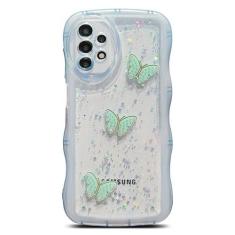 Imagem de SUYACS Capa para celular Samsung Galaxy A12 fofa Kawaii com glitter encaracolado em forma de moldura borboleta 3D transparente para mulheres capa protetora à prova de choque de silicone macio para