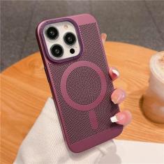 Imagem de Capa magnética de grade de malha de dissipação de calor ultrafina para iPhone 15 13 12 14 11 Pro Max Matte Hard Steel Magsafing Cove, vinho tinto, para iPhone 13