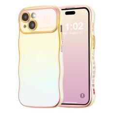 Imagem de ZTOFERA Capa para iPhone 14 de 6,1 polegadas, linda capa ondulada encaracolada com estampa de coração de amor, borda de revestimento iridescente com proteção total da câmera, capa de telefone à prova