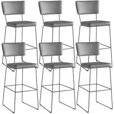 Imagem de Kit 06 Banquetas Altas Cozinha Sala Jantar Base Em A o Fixa A