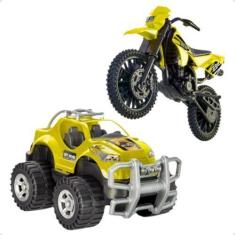 Imagem de Kit 1 Pick Up Carrinho  + 1 Moto Brinquedo Infantil Desafio Rally Extr