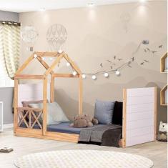 Imagem de Cama Montessoriana Garden com Telhado Single e Grade de Proteção Casatema Marroml/Branco