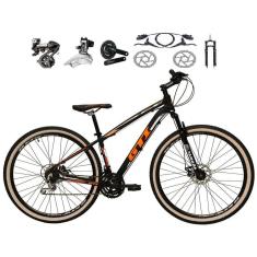 Imagem de Bicicleta aro 29 Gti Roma Shimano Altus 24V Freio a Disco Hidráulico Garfo com Trava Pneu com Faixa Bege - Preto\Laranja