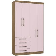Imagem de Guarda Roupa Modulado 134,50cm 4 Portas E 4 Gavetas Paris Luciane Móveis Avelã Pf Com Rosa Pf