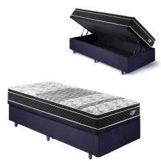 Imagem de Base Box Baú 88x188 Suede Preto com Colchão Gransleep Molas Verticoil