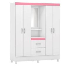 Imagem de Guarda Roupa Demobile Lord Capelinha 4 Portas Branco Rosa E Branco - D