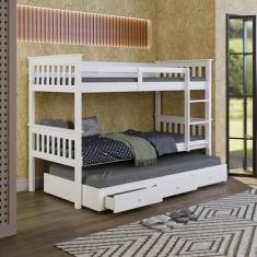 Imagem de Beliche De Madeira Solteiro Merk + Cama Auxiliar Com Gavetas - Merk Mo