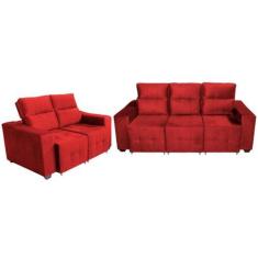 Imagem de Jogo De Sofá Alfa 2 E 3 Lugares Retrátil Reclinável Vermelho  Sofá Na