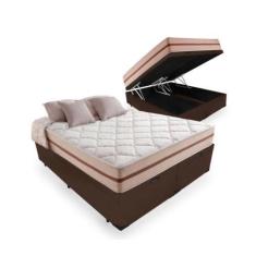 Imagem de Cama Box Com Baú Queen Marrom + Colchão De Molas Ensacadas - Anjos - C