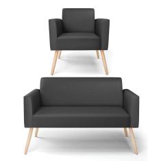 Imagem de Sofá Namoradeira Com Poltrona Pés Palito Natural Marisa Corino Preto D03 - D`rossi