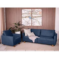 Imagem de Conjunto Sofá 1,40 2 Lugares e Poltrona Plaza Azul- Straub Web