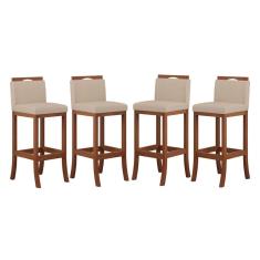 Imagem de Kit 4 Banquetas Alta de Madeira para Cozinha Suede Bege