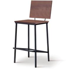 Imagem de Banqueta Alta Nova Iorque Industrial Daf Móveis Em Madeira Maciça 20 Mm Castanho Base Aço Preto