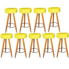 Imagem de Kit 08 Banqueta Alta Flora Pés Palito em Madeira Caramelo  Bar Bistrô 