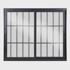 Imagem de Janela de Aluminio de Correr 120x120cm 2 Folhas com Vidro Liso Preto