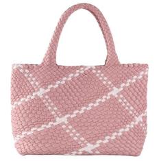 Imagem de SporGenius Sacola de tecido para mulheres, bolsas de couro vegano feitas à mão com bolsa pequena, bolsas grandes trançadas com alça superior, Rosa-86, Large, Compras