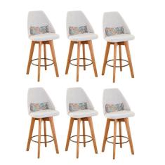 Imagem de Kit 06 Banquetas Bege Claro E Almofada Folhas