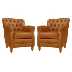 Imagem de Kit 02 Poltronas Decorativas Sala de Estar Níger Pés Madeira Couro Mel - Gran Belo