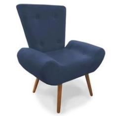 Imagem de Poltrona Decorativa Stefany Pés Madeira Suede  Marinho