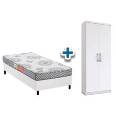 Imagem de Cama Box Solteiro Crc + Pérola Polar + Armário Multiuso Margarida Branco