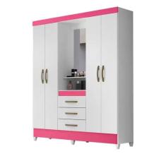 Imagem de Guarda Roupa 4 Portas, 3 Gavetas; 1,65 m  Com Espelho  Branco / Rosa ; Moval Capri (831442.3)