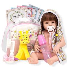 Imagem de Boneca Reborn 100% Silicone Girafinha Pode Banho 21 Itens - Cegonha Re